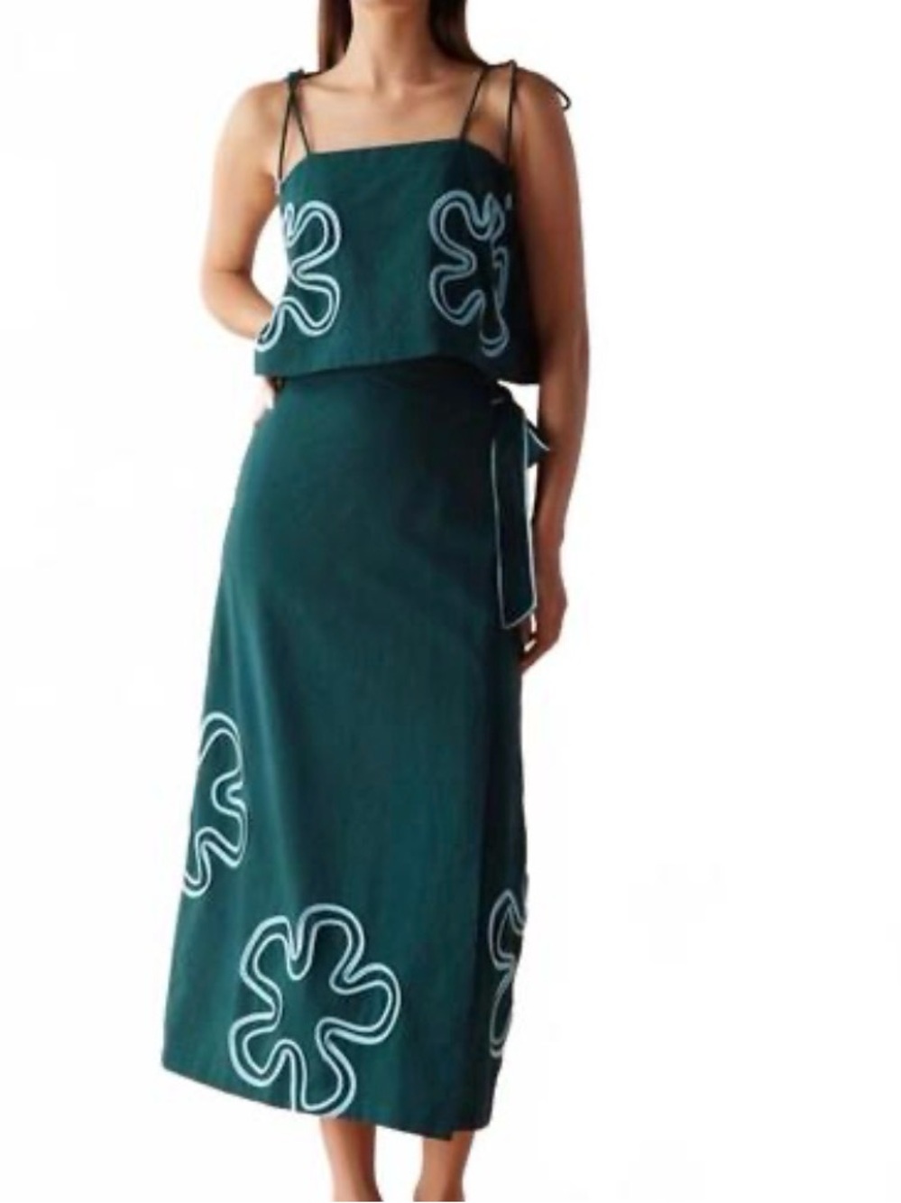 Teal Two-Piece Floral Appliqué Dress Set